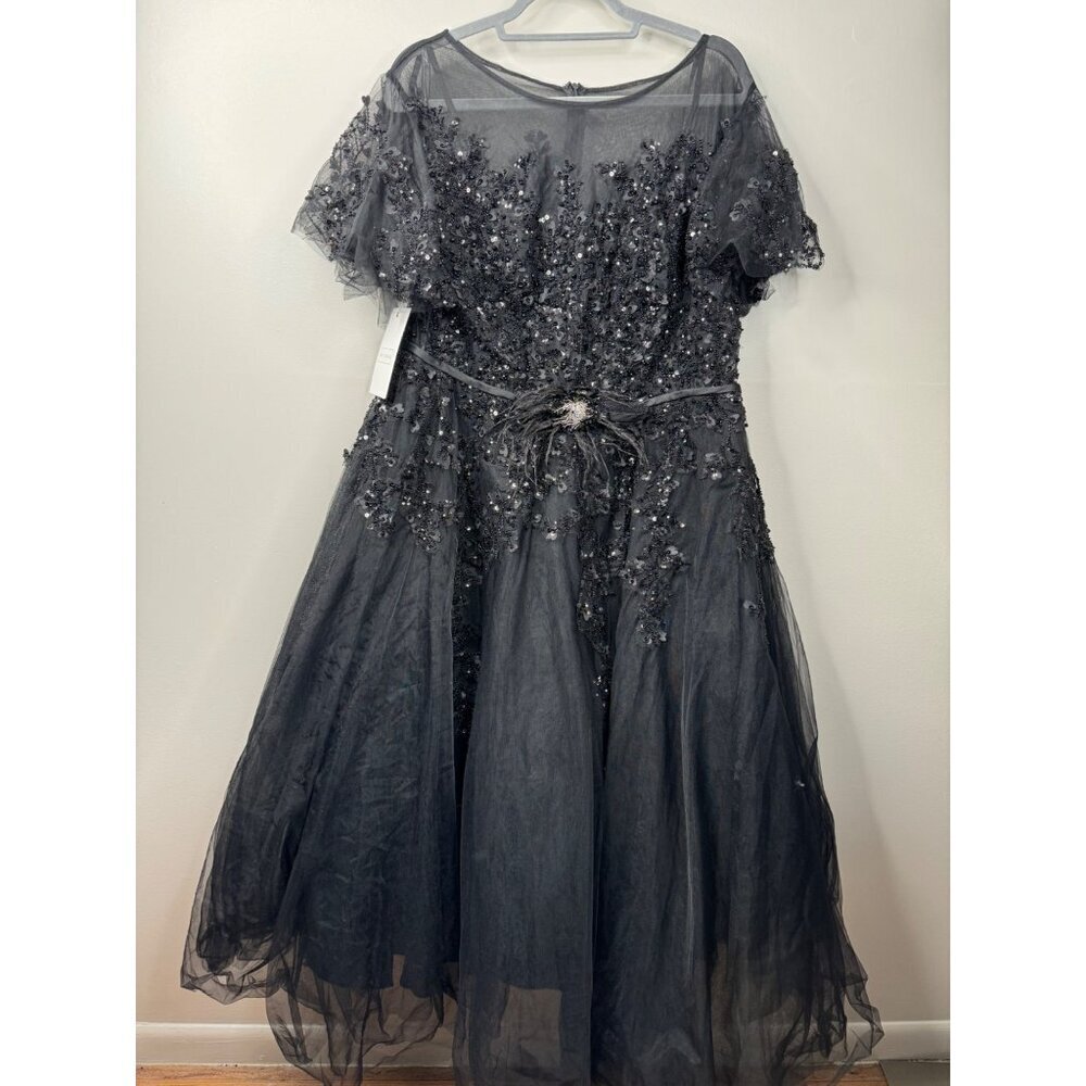Mac Duggal Black Sequin Tulle Midi Dress - Picture 5 of 11